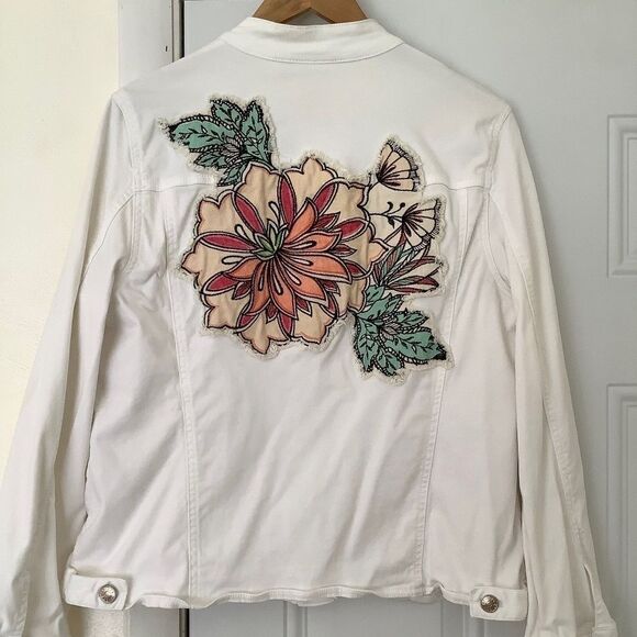 CHICO’S FLORAL DESIGN LONG SLEEVES WHITE WOMAN JACKET SIZE 2/US 14 - Picture 4 of 9